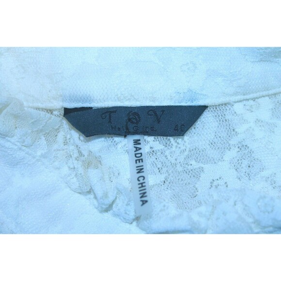 TOV Holy Blouse White Lace Top Shear Button Front Womens Size S - Picture 7 of 7